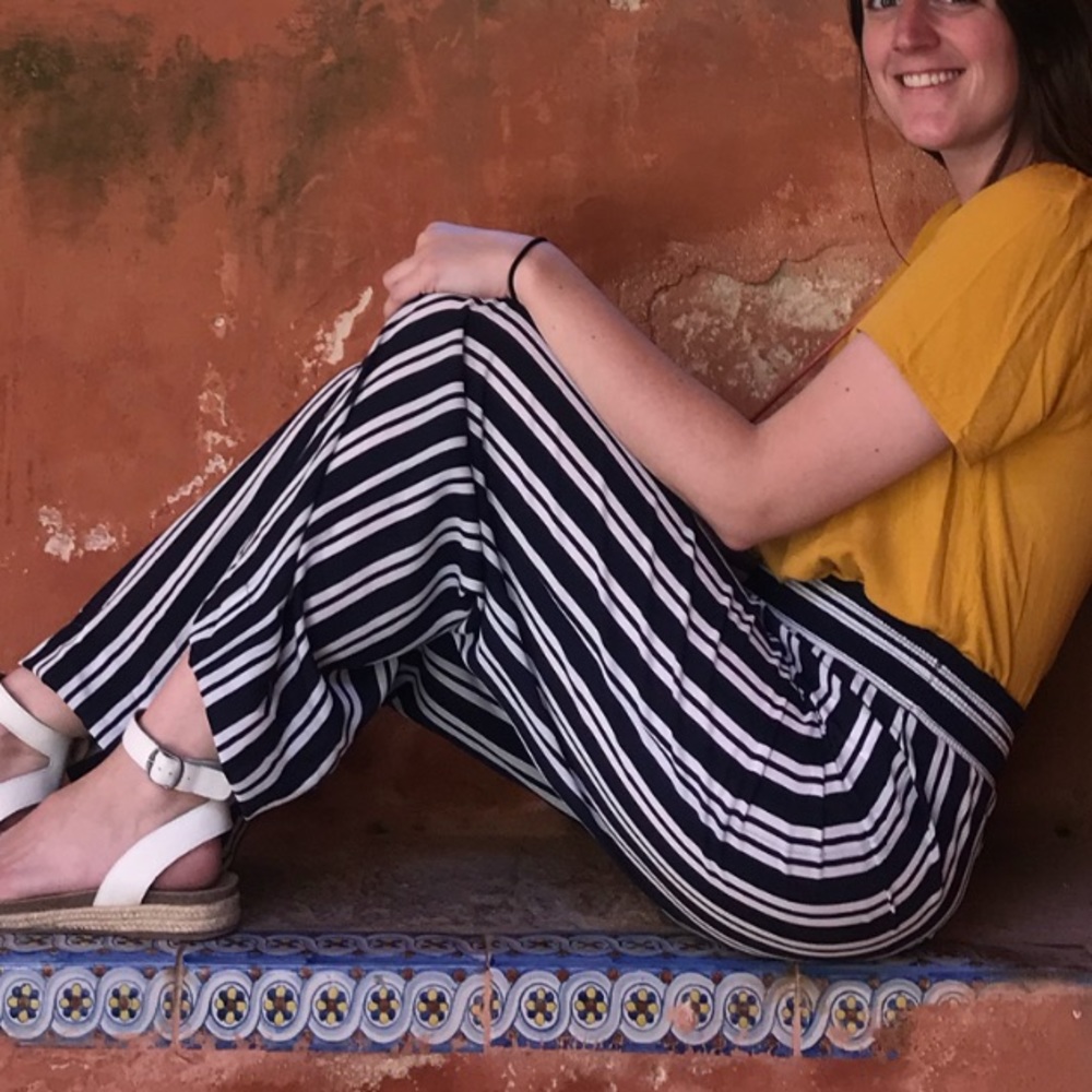 Forever 21 Navy and White Straight Leg Pants M